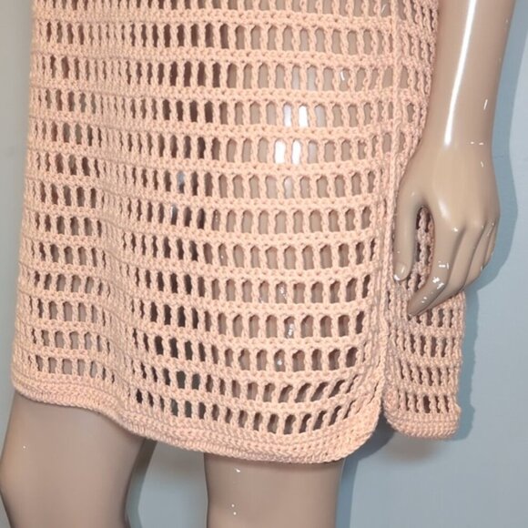 3/$20 Peach Crochet Shell Dress Beach Swim Cover Up Cap Sleeve Sheath Boat Neck - Picture 5 of 11